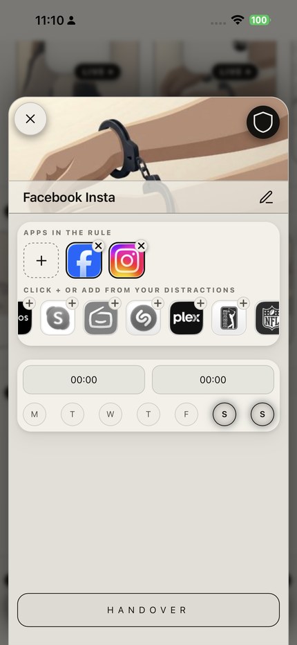 Handover strict rule blocking Facebook and Instagram at weekends